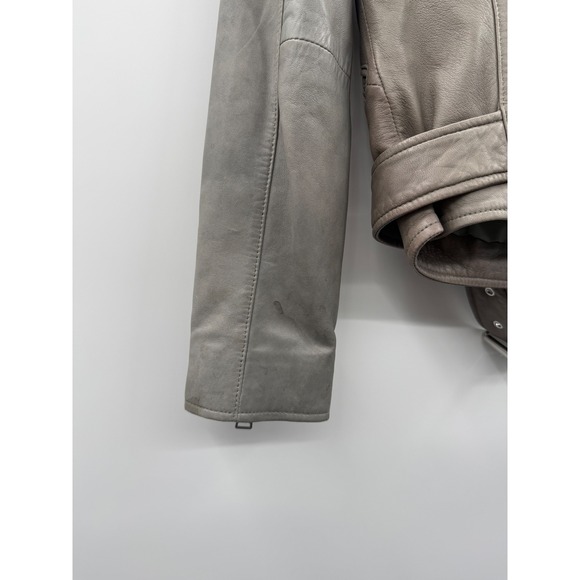 AllSaints Balfern Leather Biker Jacket Women's Size 0 Taupe Moto Fall Edgy‎ - Picture 10 of 16